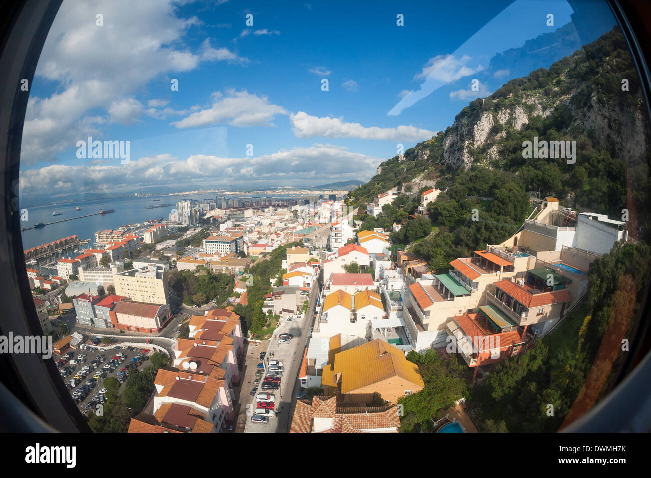 Vue fisheye sur Gibraltar de Cable Car Banque D'Images