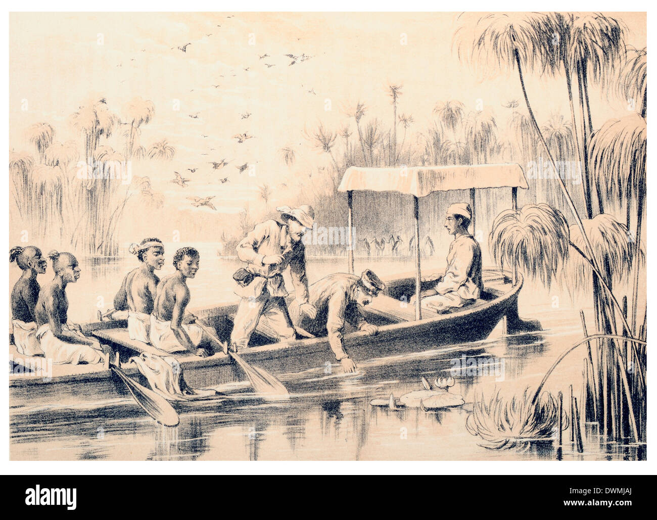 Livingstone et Stanley sur la Rusizi Banque D'Images