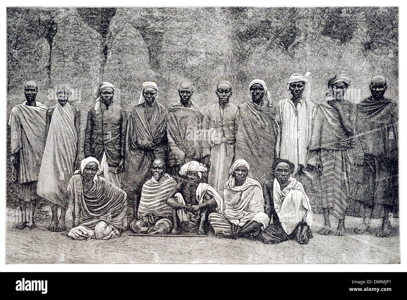 Les partisans du groupe de Stanley à Kabinda, côte ouest de l'Afrique, juste après avoir traversé le continent noir Banque D'Images