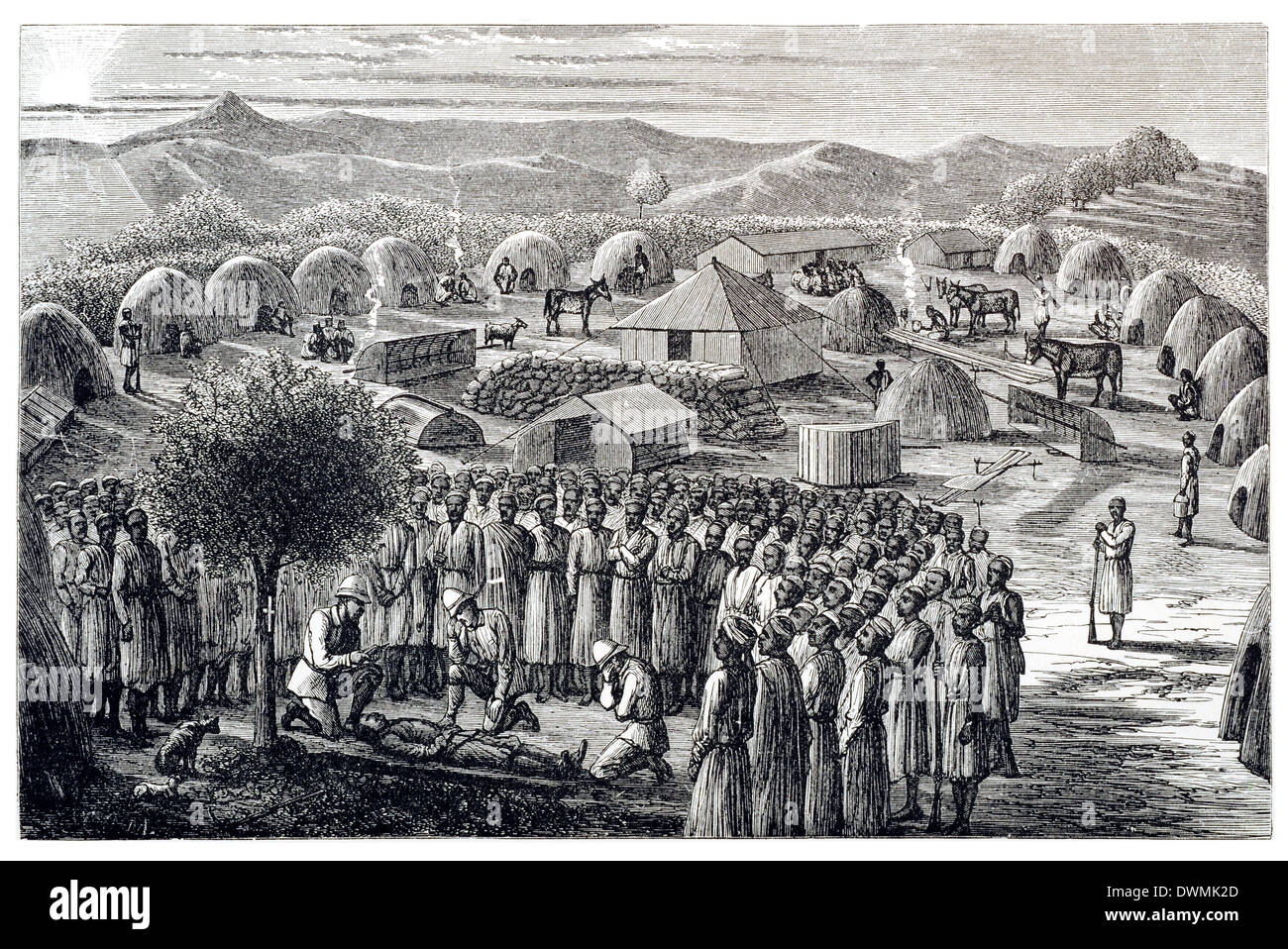 Enterrer les morts en milieu hostile Turu. Vue de notre camp Banque D'Images