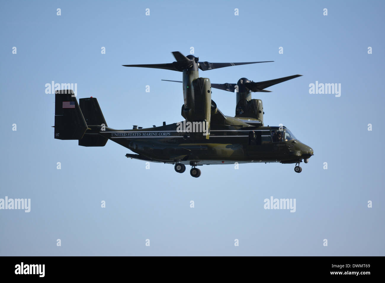 Marine Corps Osprey aircraft qui fait partie du président Obama's Marine Un détail présidentielle. Banque D'Images