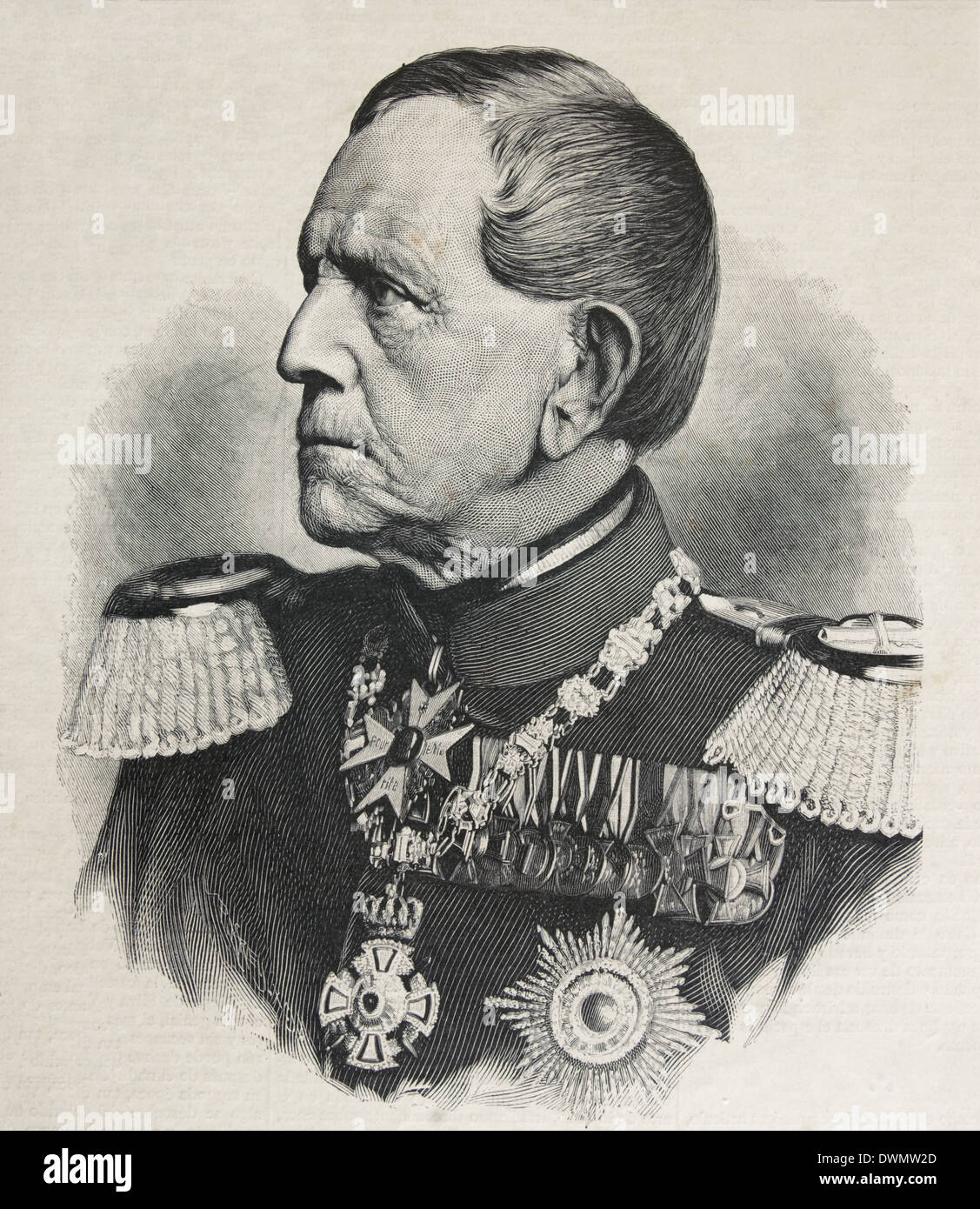Helmunth von Moltke l'ancien (1800-1891). Le maréchal allemand. Gravure par Paul Lingua. L'illustration artistique, 1890. Banque D'Images