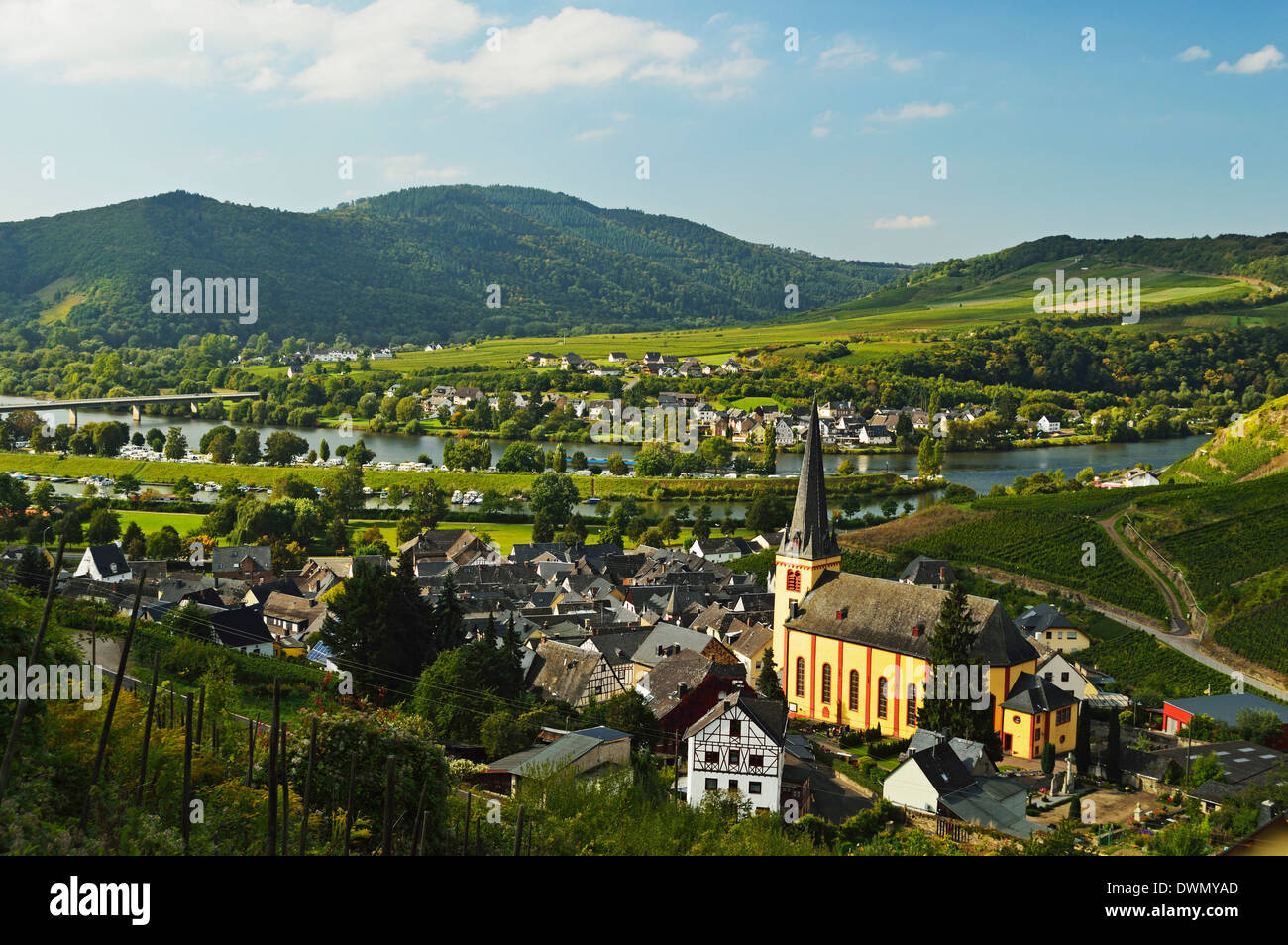 Avis de Nehren et Moselle (Moselle), Rhénanie-Palatinat, Allemagne, Europe Banque D'Images