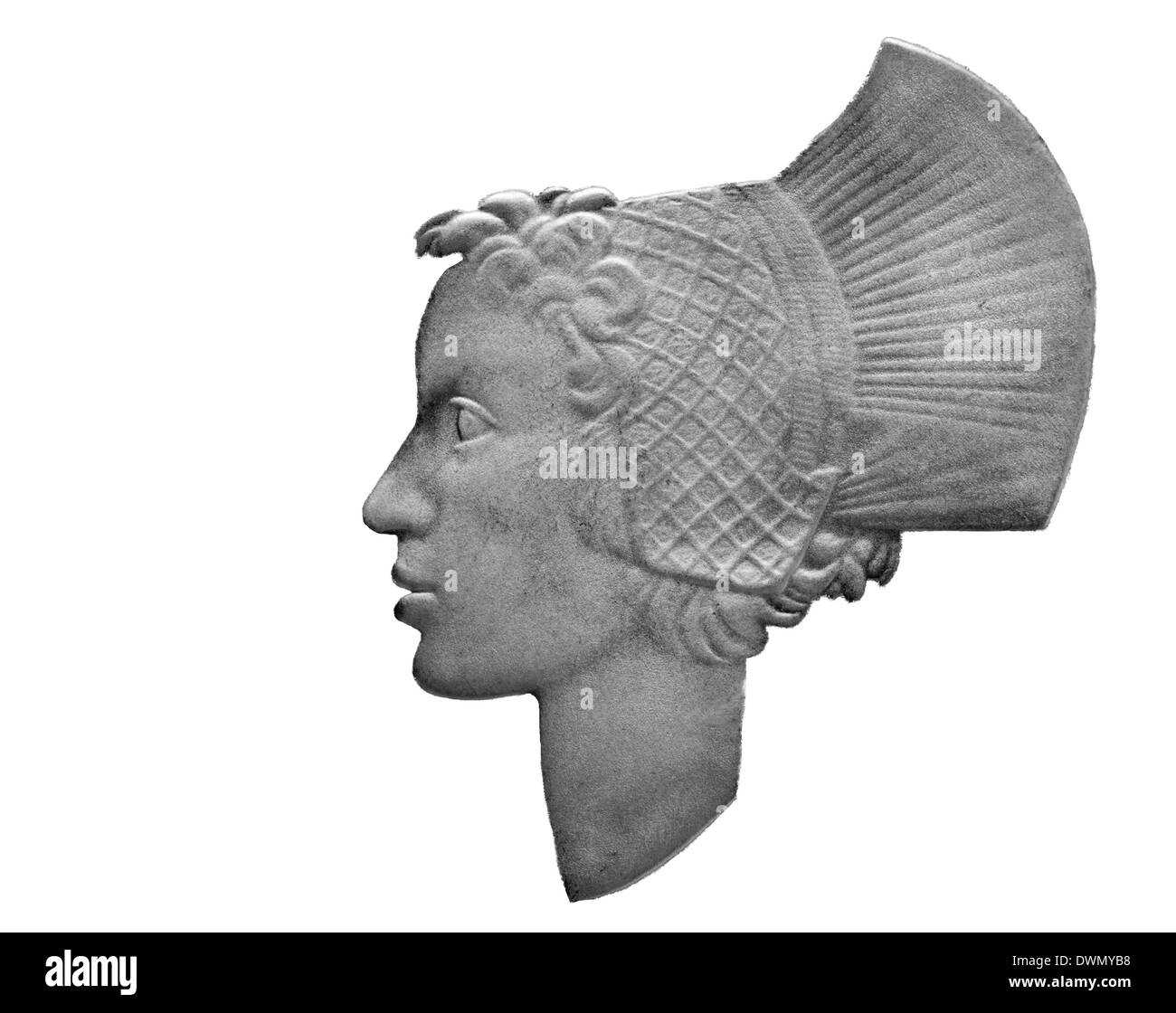 Portrait de femme de la Wachau, à partir de 10 pièce de Schilling, en Autriche, en 1975, sur fond blanc Banque D'Images Portrait de femme de la Wachau, à partir de 10 pièce de Schilling, en Autriche, en 1975, sur fond blanc Banque D'Images