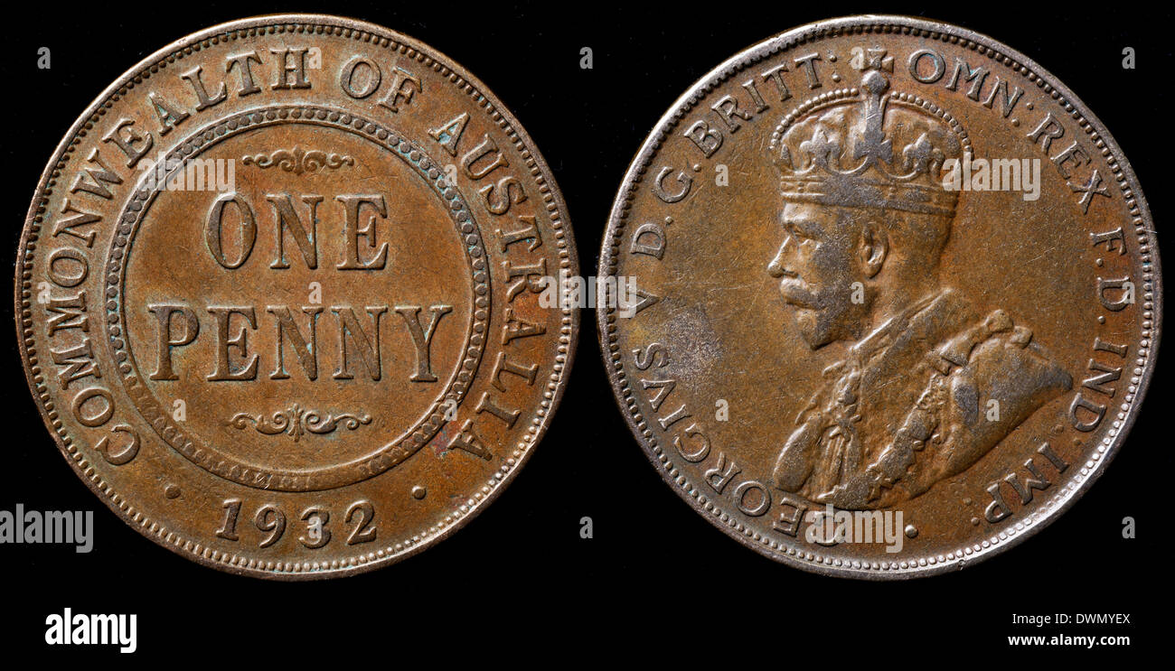 Pièce de 1 Penny, le Roi George V, l'Australie, 1932 Banque D'Images