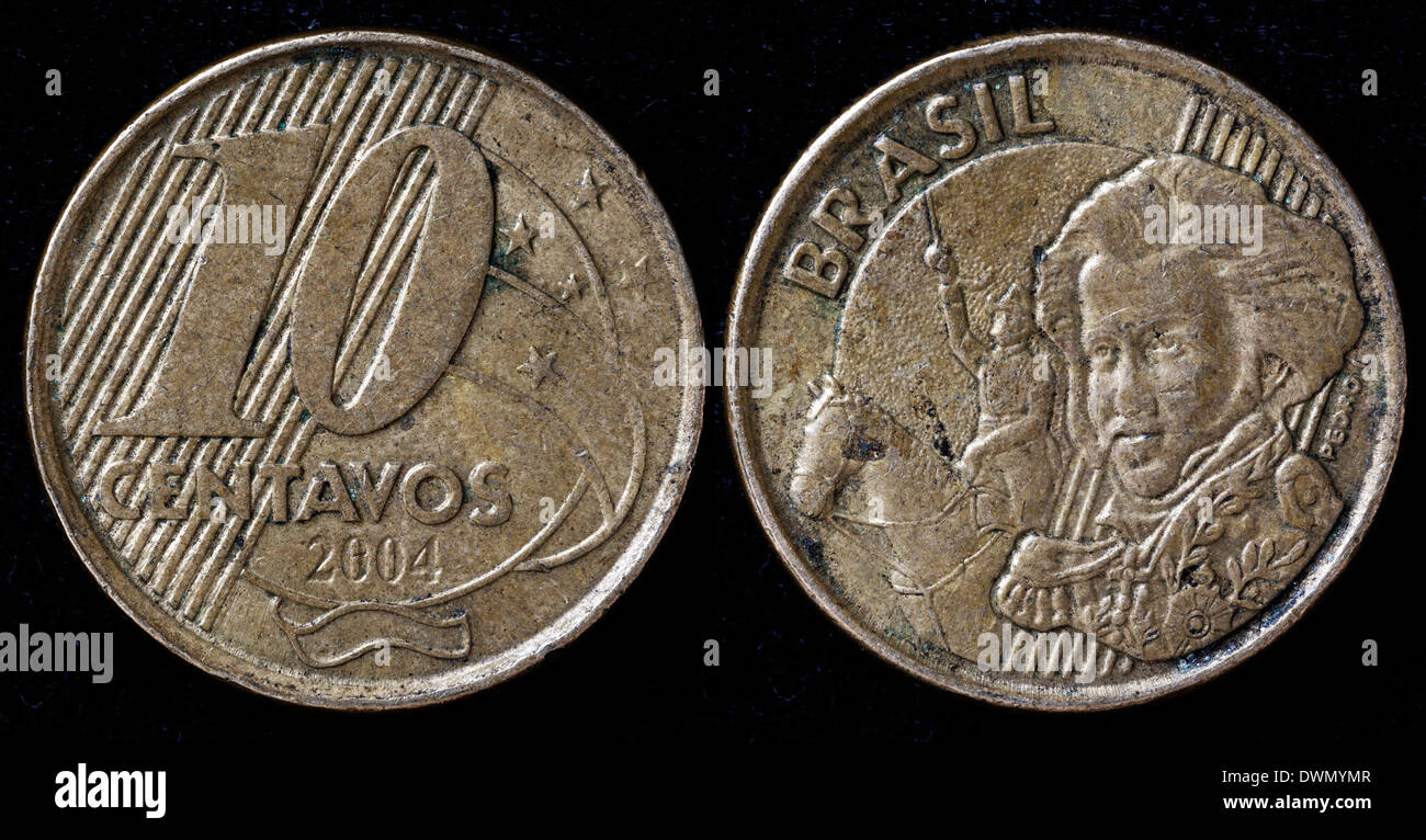 Pièce de 10 centimes, Pedro I, Brésil, 2004 Banque D'Images
