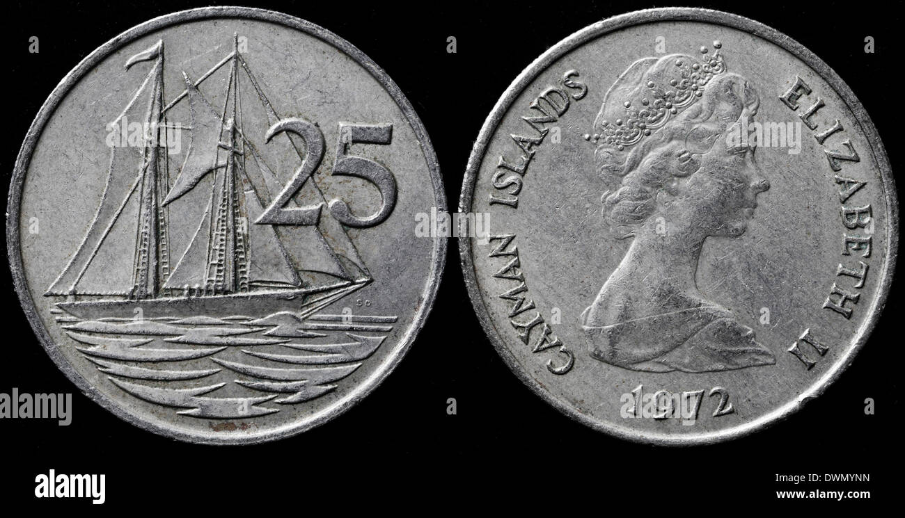 Pièce de 25 cents, les îles Caïmans, 1972 Banque D'Images