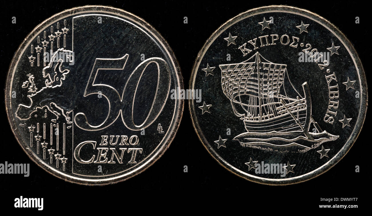 50 Euro cent coin, navire Kyrenia, Chypre, 2012 Banque D'Images