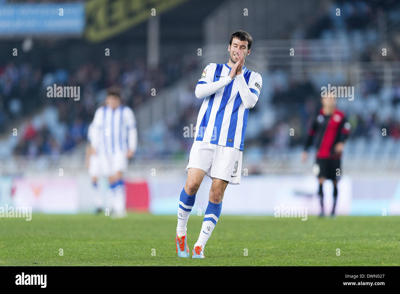 10 mars 2014 - 10/03/14, San Sebastian, Aguirretxe Liga BBVA au cours de match de foot entre Real Sociedad Rayo Vallecano et joué au stade Anoeta, B.sc.A., Pays Espagne le 10 avril 2014. mach. Photo : Ortzi Omenaka Urbanandsport NurPhoto //(crédit Image : © Omenaka NurPhoto Ortzi//ZUMAPRESS.com) Banque D'Images