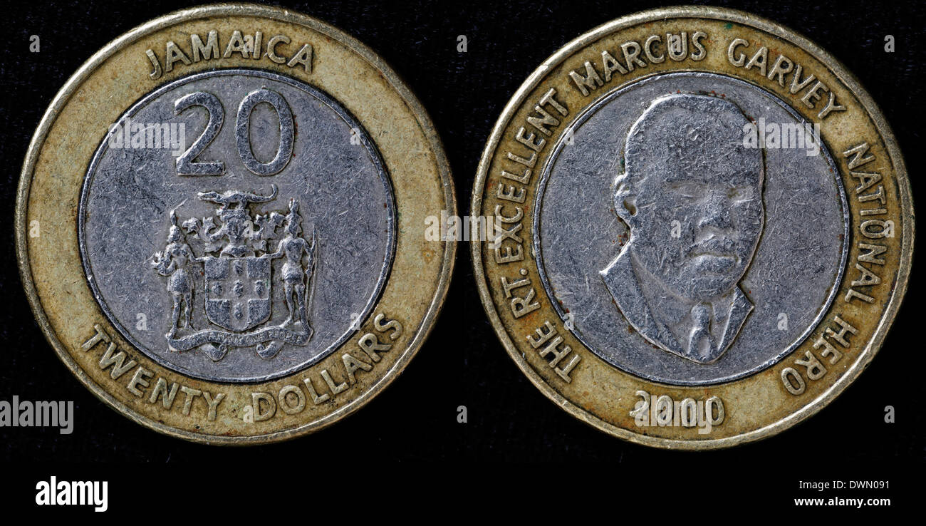 20 dollars pièce, Marcus Garvey, Jamaïque, 2000 Banque D'Images