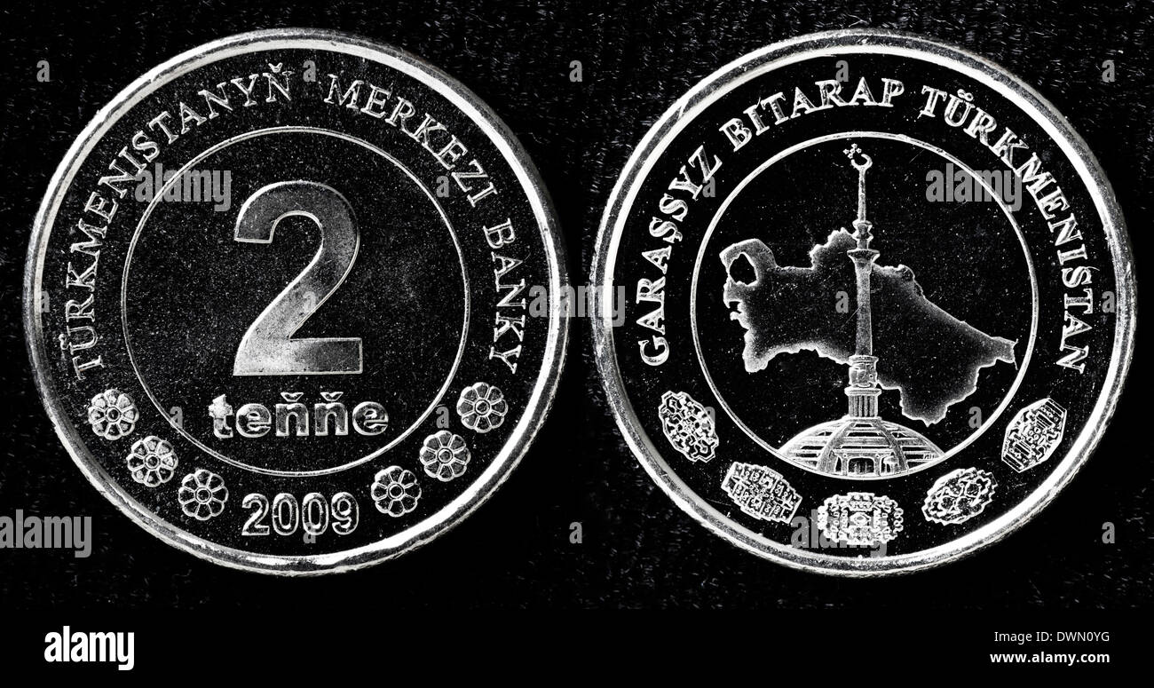 2 coin tenge, Turkménistan, 2009 Banque D'Images