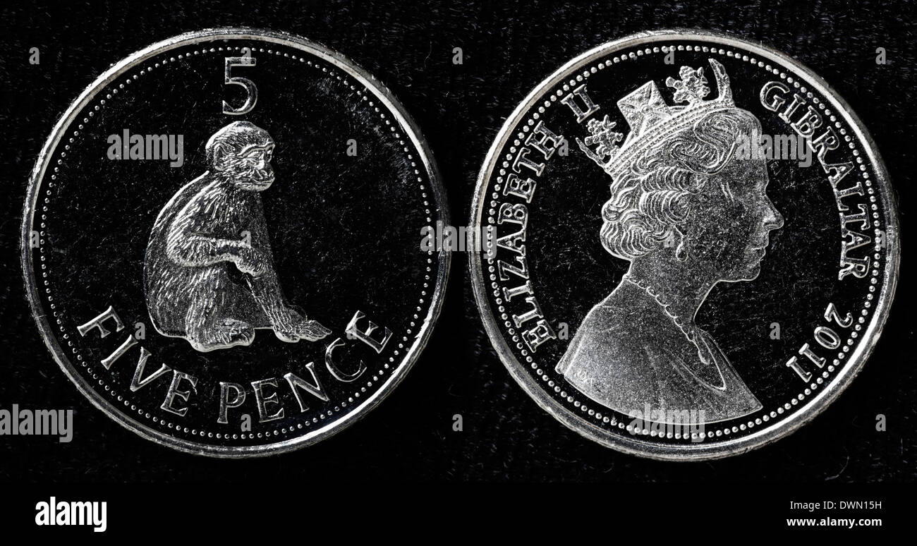 Pièce de 5 pence, Gibraltar, 2011 Banque D'Images