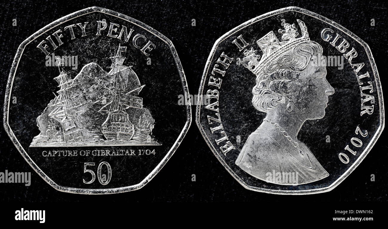 Pièce de 50 pence, Capture de Gibraltar (1704), Gibraltar, 2010 Banque D'Images