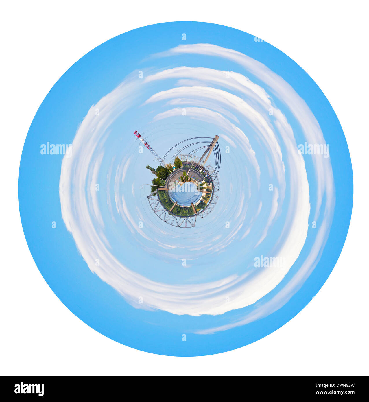 Vue panoramique sphérique Podilskyi pont de chemin de fer sur le Dniepr à Kiev, Ukraine Banque D'Images