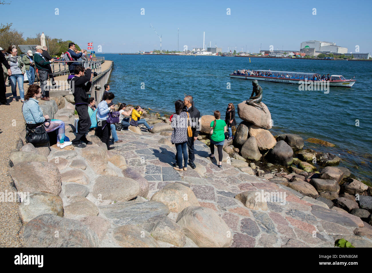 Les touristes d'admirer la petite sirène de Copenhague Banque D'Images
