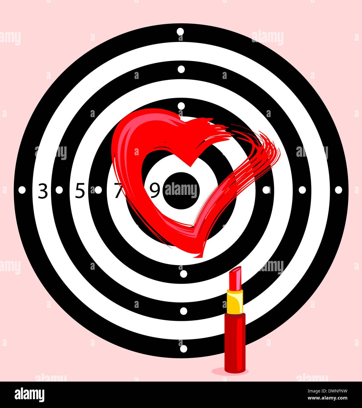 Résumé cible et coeur avec le rouge à lèvres rouge Banque D'Images