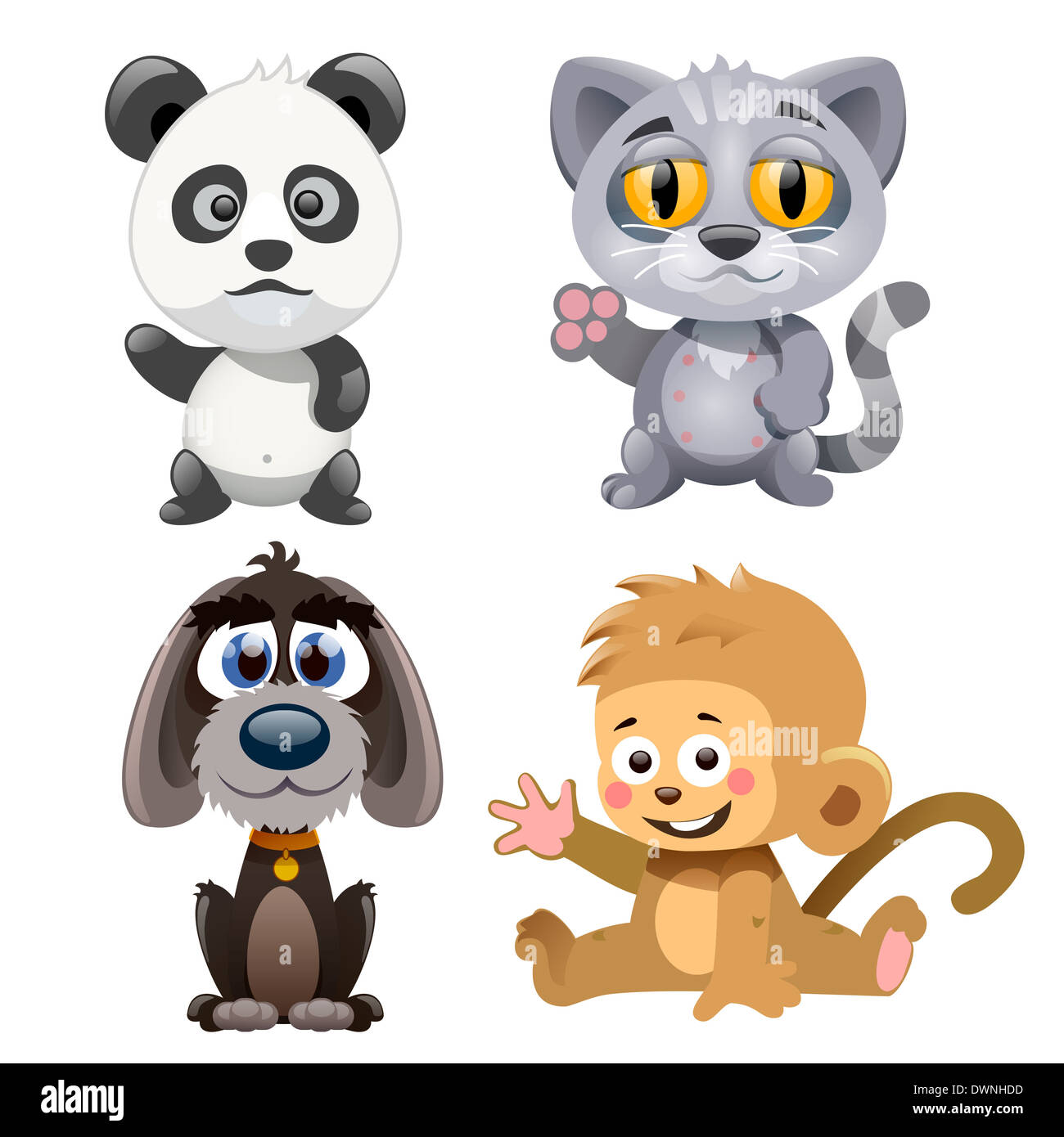 Quatre animaux mignon et drôle sur fond blanc Banque D'Images