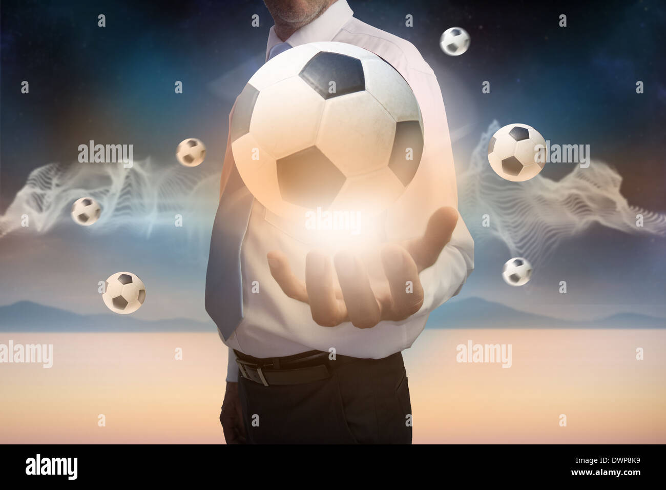 Businessman presenting ballons flottant Banque D'Images