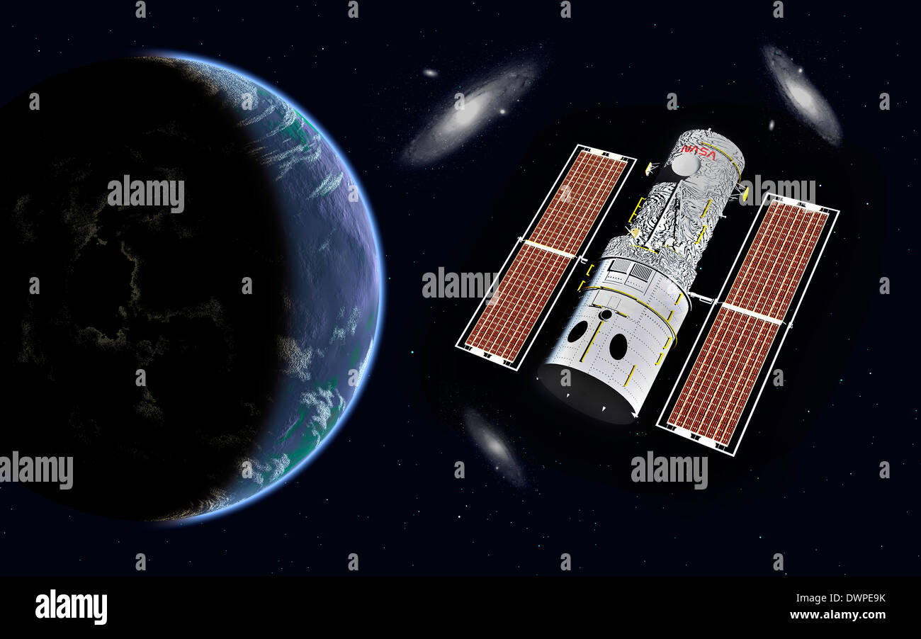 Le télescope spatial Hubble en orbite terrestre. Banque D'Images