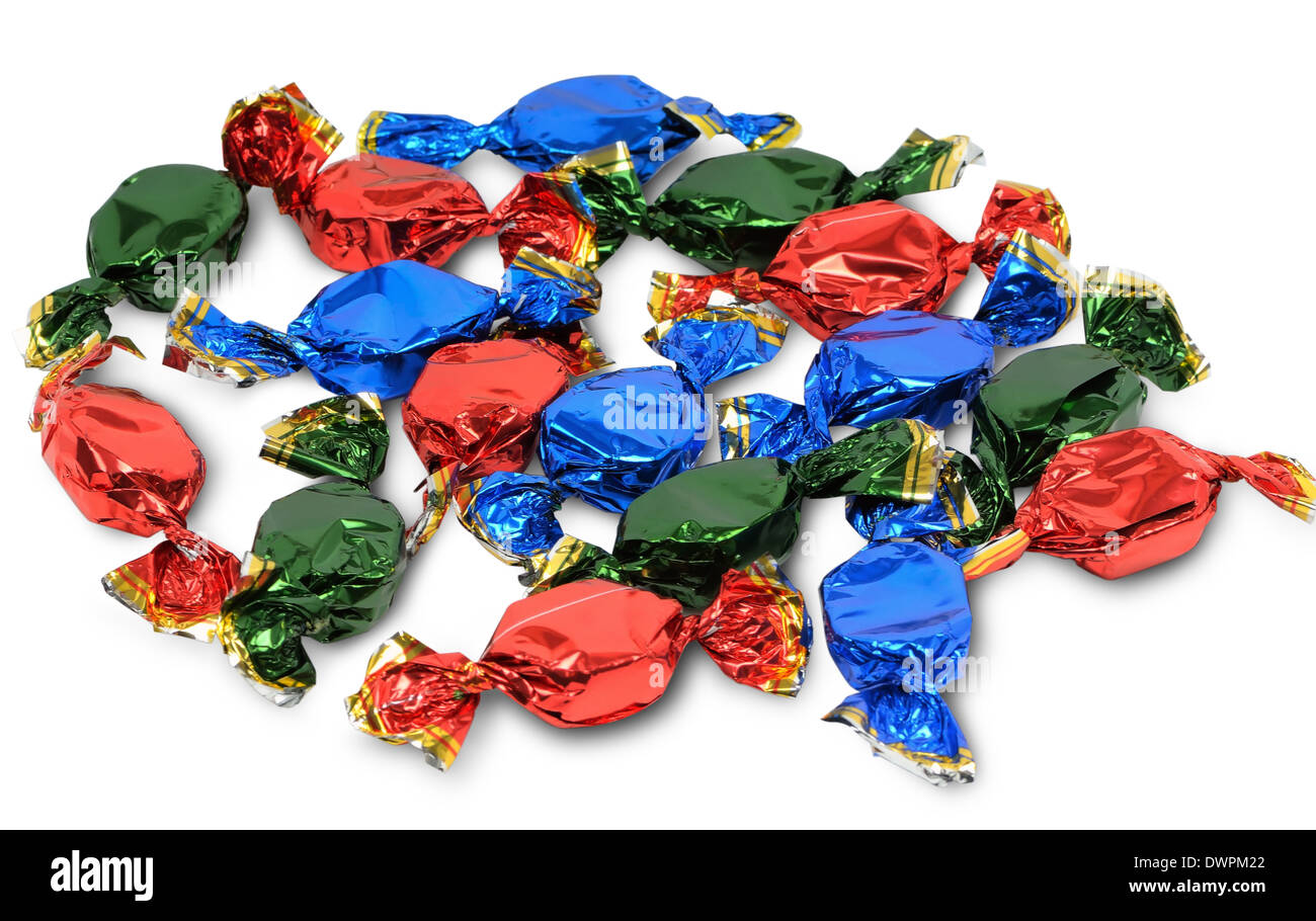 Réunis dans l'extraction de l'emballages colorés sur fond blanc Banque D'Images