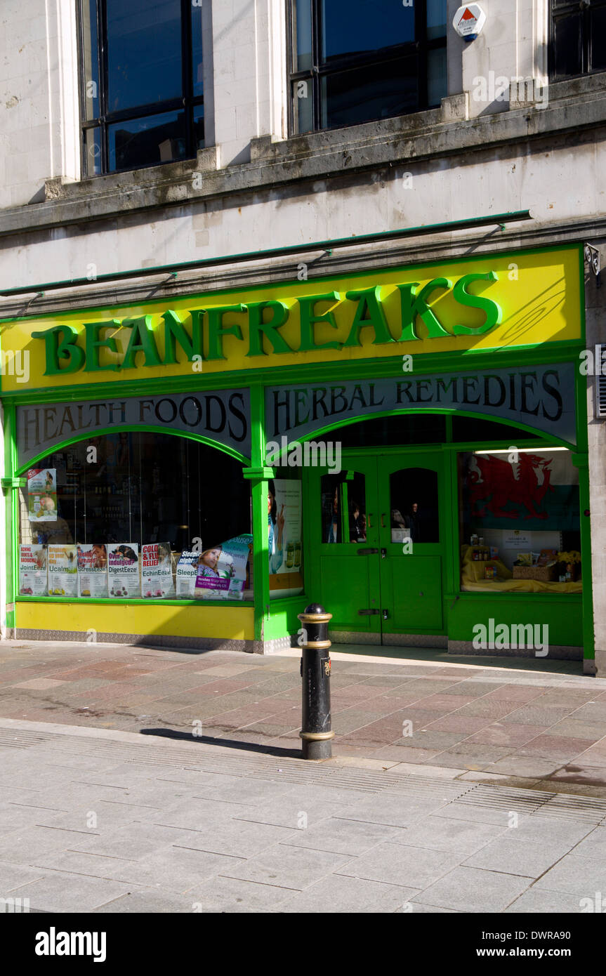 Beanfreaks boutique d'aliments de santé, High Street, Cardiff, Pays de Galles. Banque D'Images