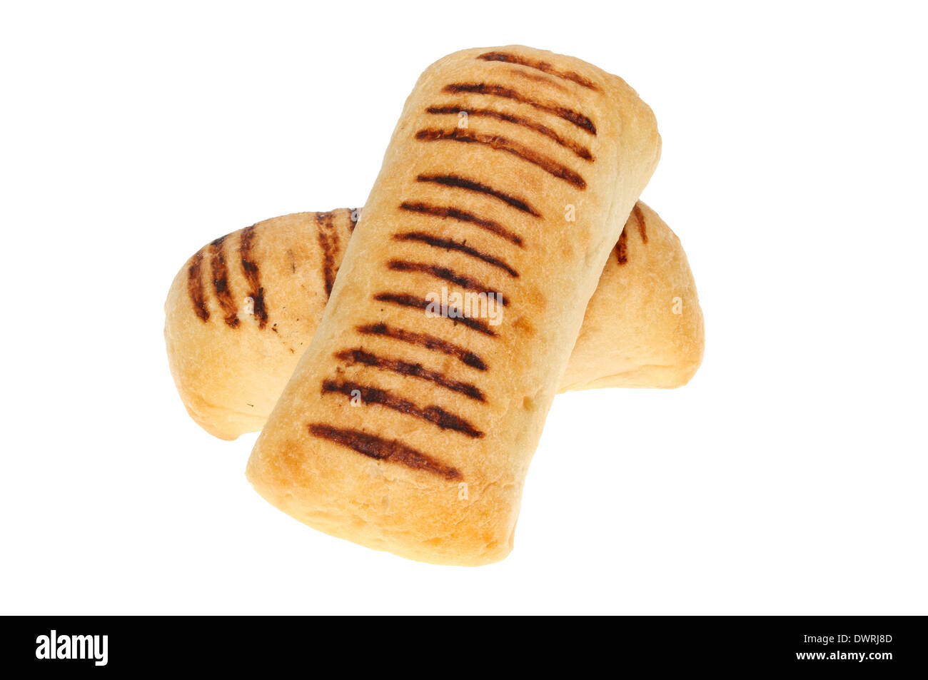 Deux petits pains panini isolés contre white Banque D'Images