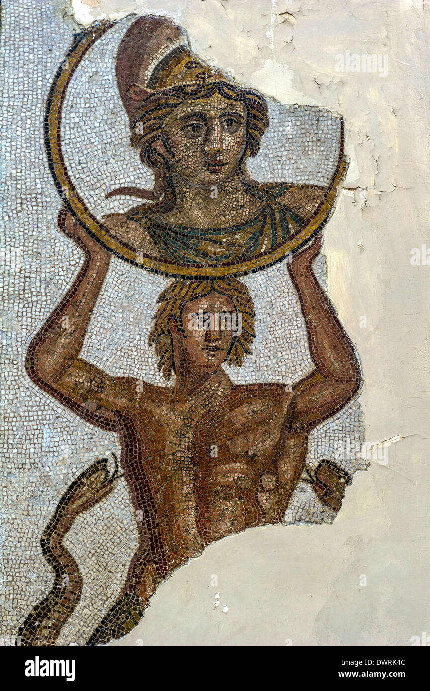 L'Afrique du Nord, Tunisie, Tunis. Le Musée du Bardo. Fresque romaine mosaïque, fragment. Banque D'Images