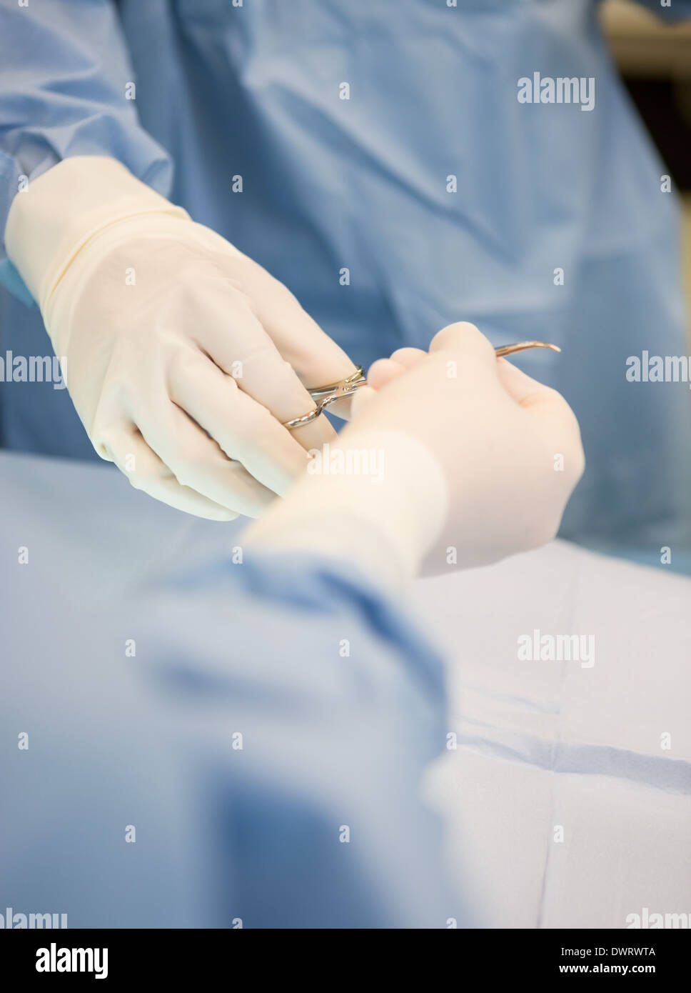 Chirurgiens passant pendant la chirurgie ciseaux Banque D'Images