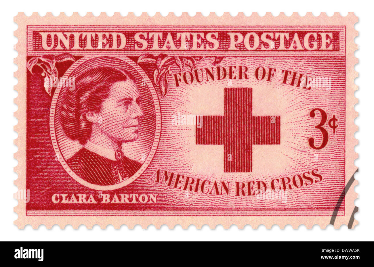 Clara Barton, timbre commémoratif émis en 1948 par le Service postal des Etats-Unis. Cette numérisation haute résolution comprend un chemin de détourage. Banque D'Images