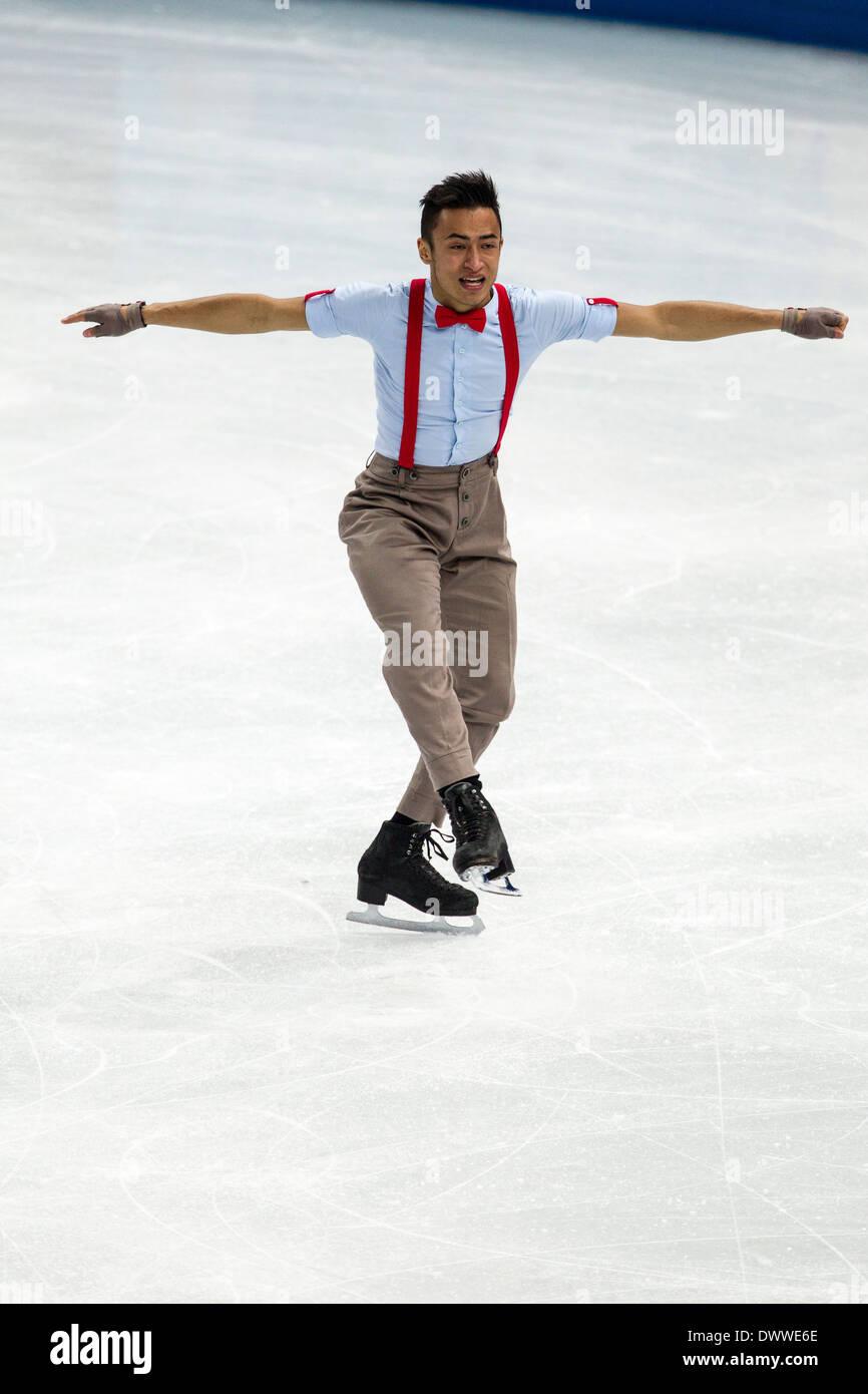 Florent Amodio (FRA) en compétition dans l'épreuve du patinage libre patinage artistique aux Jeux Olympiques d'hiver de Sotchi en 2014, Banque D'Images