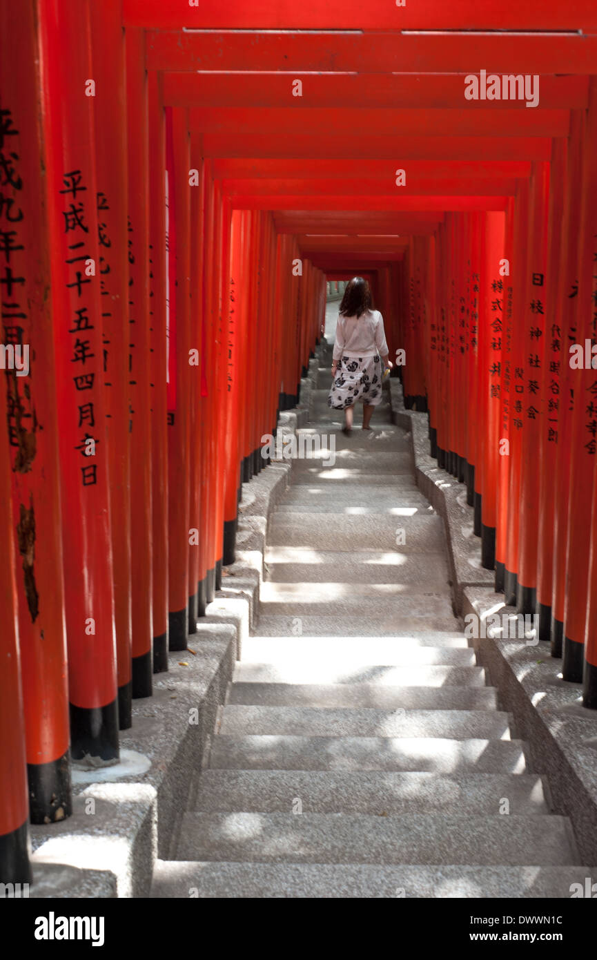 Torii gates à Hie shrine à Akasaka, Tokyo, Japon Banque D'Images