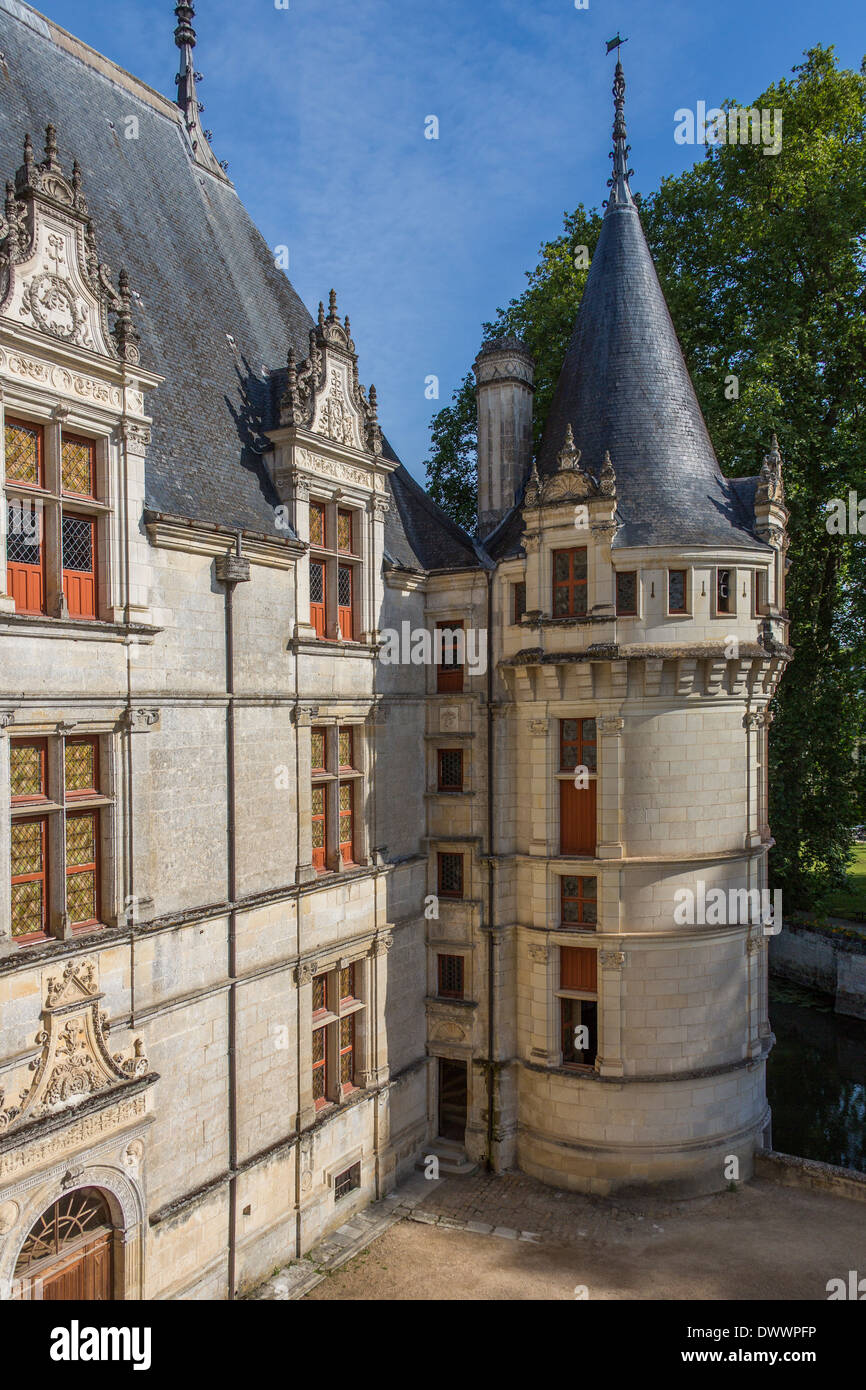 Le début du xvie siècle Gothic Chateau d'Azay-le-Rideau, dans la vallée de la Loire en France. Banque D'Images