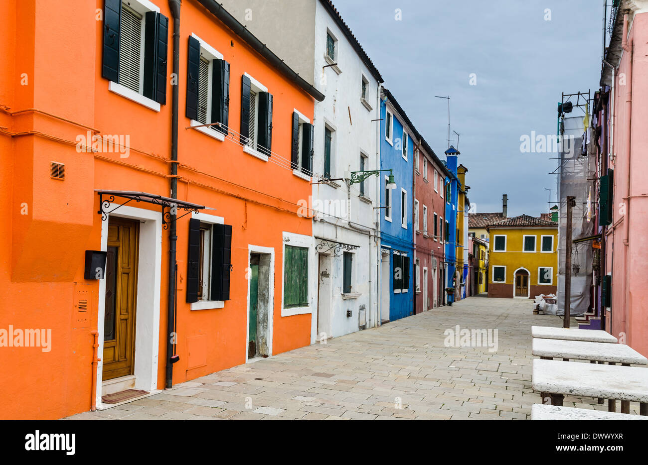 Burano, Venise. Maisons colorées et de l'île vue de Vénétie, Italie. Banque D'Images