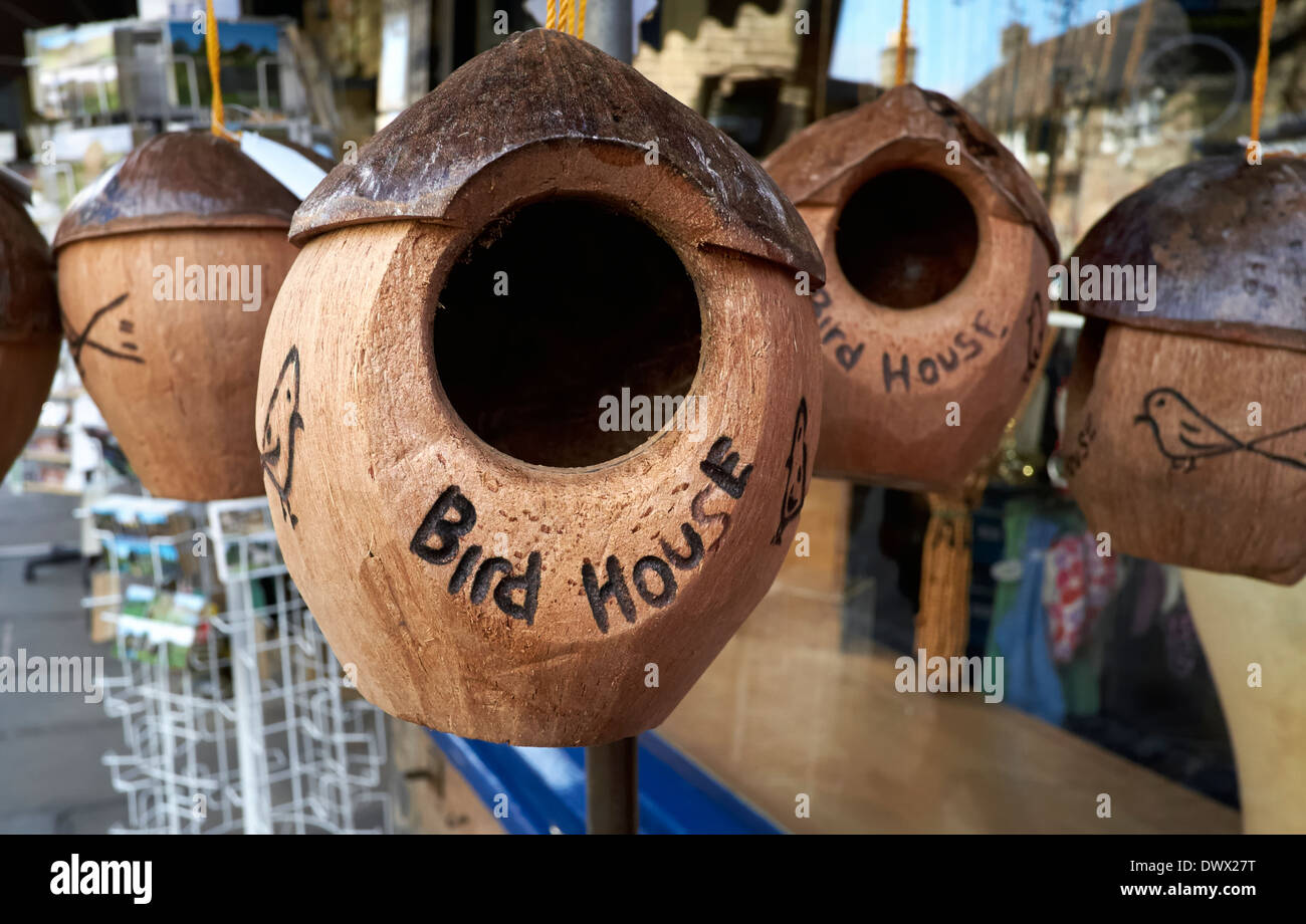 Une maison d'oiseaux à vendre à l'extérieur d'un magasin à Bakewell Derbyshire, Angleterre Royaume-Uni Banque D'Images