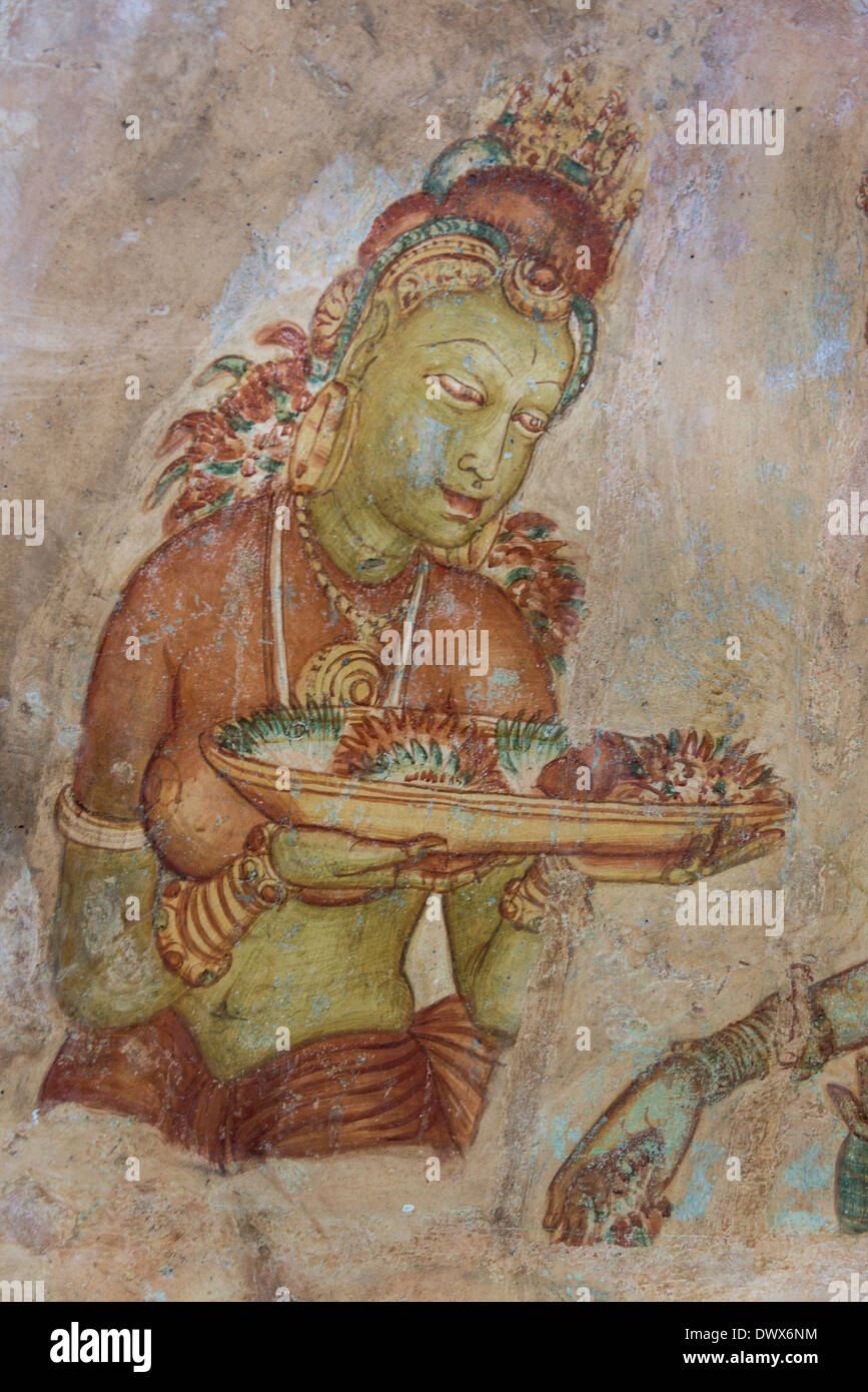 Sigiriya Rock Maiden fresco site du patrimoine de l'UNESCO Sri Lanka Banque D'Images