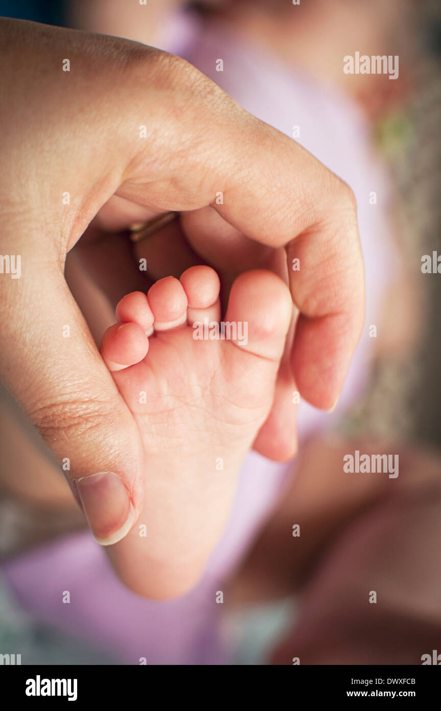 Baby foot dans la main Banque D'Images