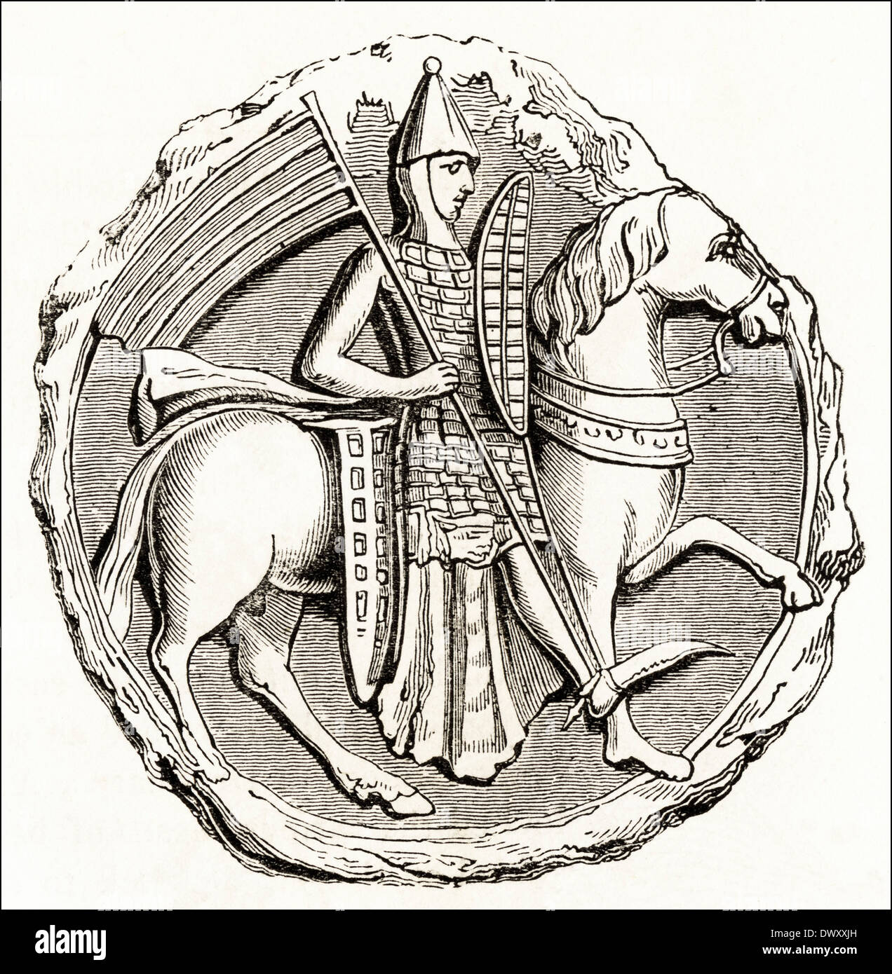 Sceau de Richard Connétable de Chester à l'heure de Stephen King de l'Angleterre du 12ème siècle. Circa 1845 gravure sur bois victorien Banque D'Images