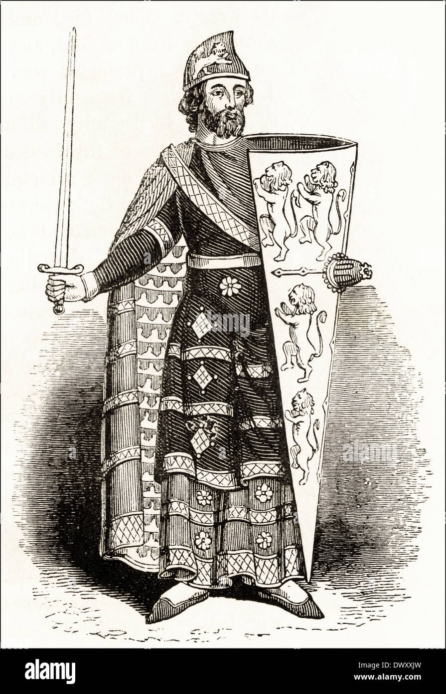 Geoffrey Plantagenet, comte d'Anjou. Circa 1845 gravure sur bois victorien Banque D'Images