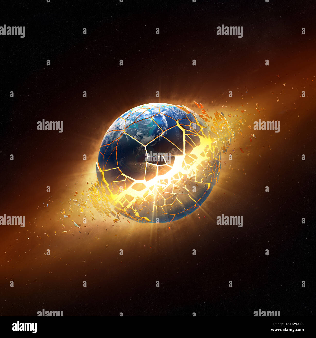 Planète terre exploser dans l'espace (éléments de cette image 3D fourni par la NASA - des textures de http://visibleearth.nasa.gov/) Banque D'Images