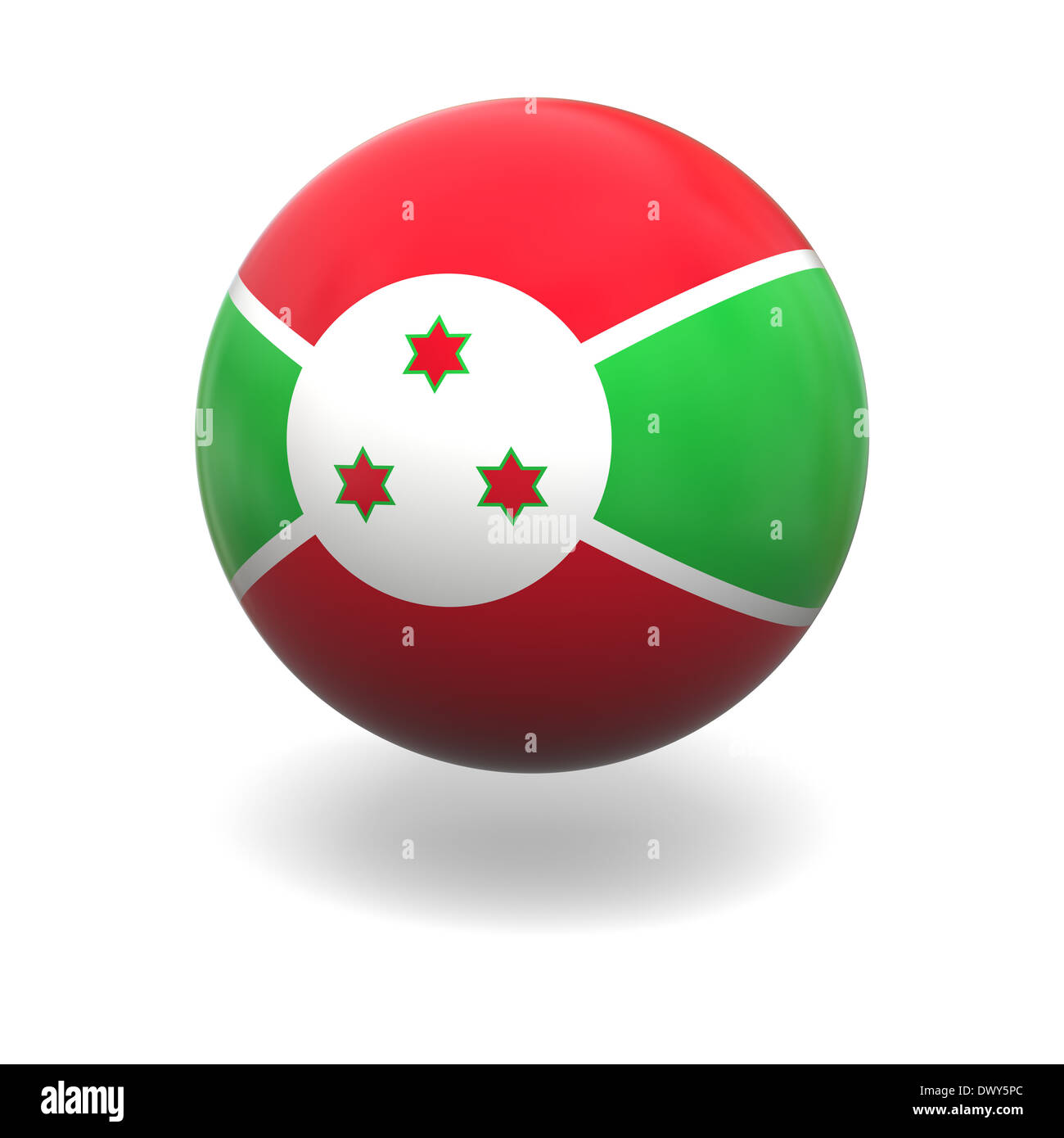 Drapeau national du Burundi sur sphère isolé sur fond blanc Banque D'Images