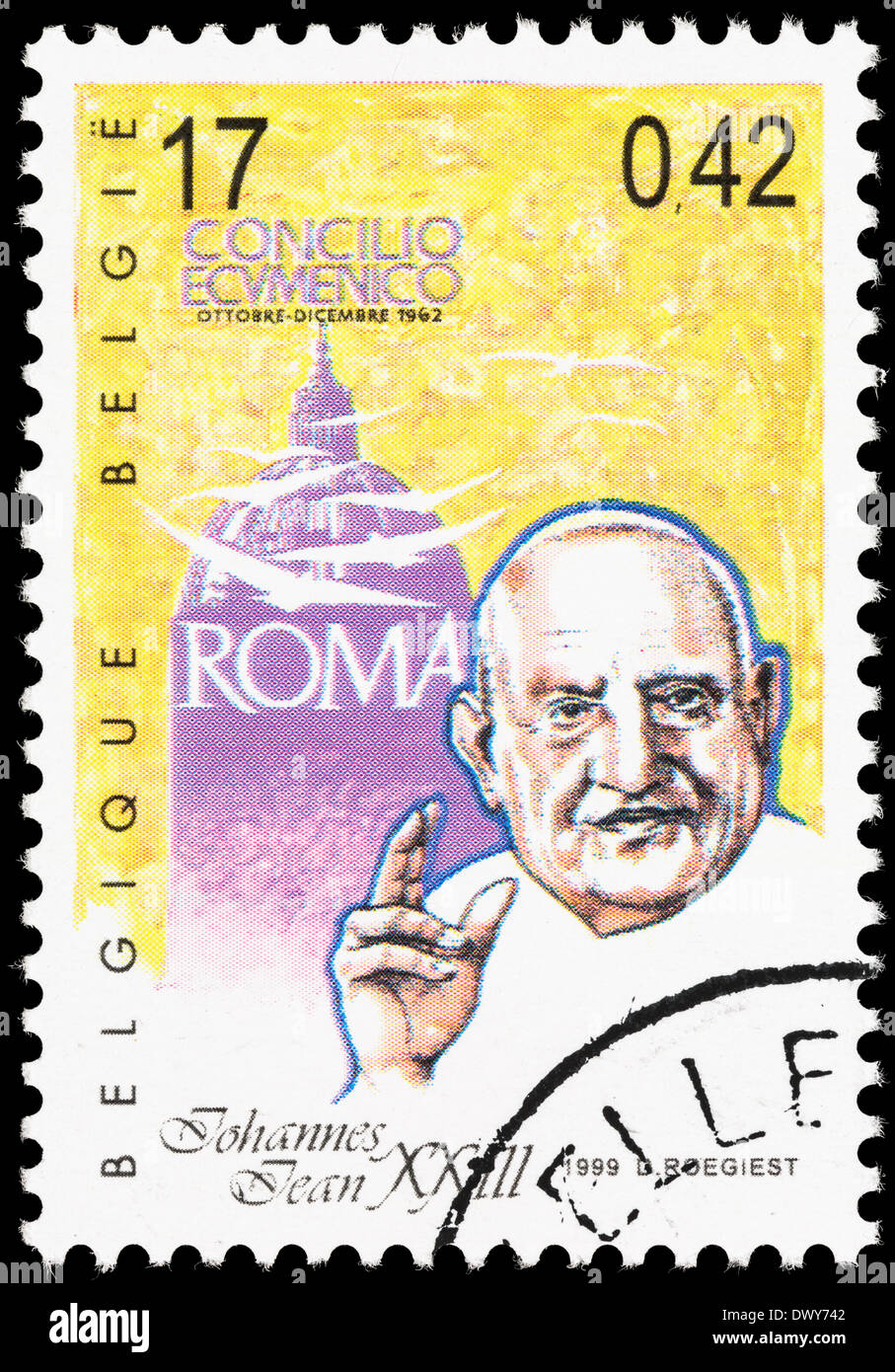 Belgique timbre-poste avec une illustration du Pape Jean XXIII. Banque D'Images