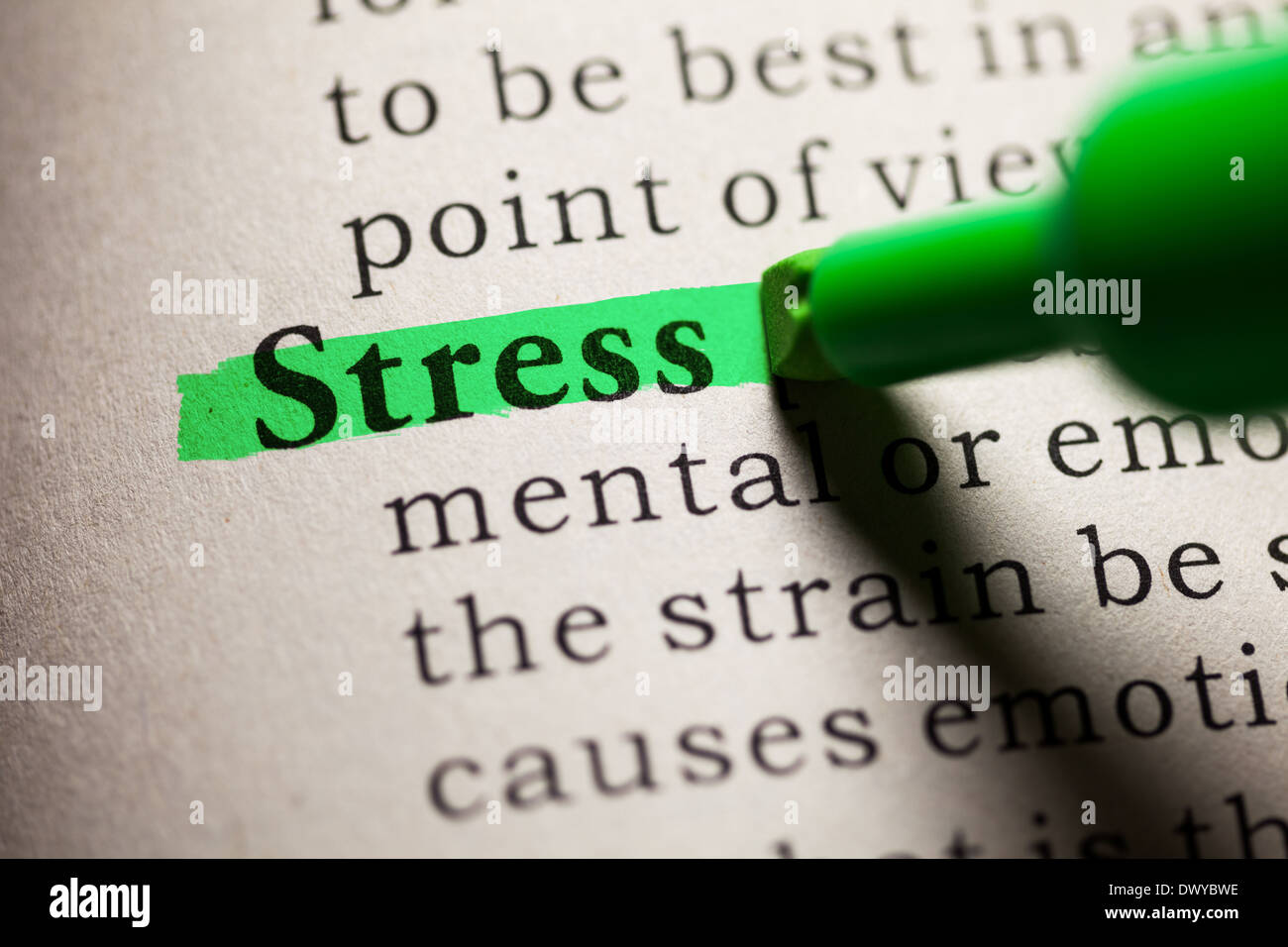 Faux dictionnaire, définition du mot stress. Banque D'Images