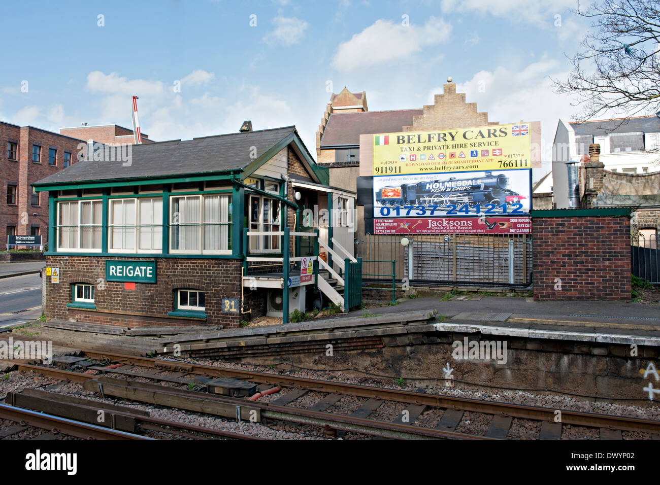 Reigate signalbox et station, Surrey, UK Banque D'Images