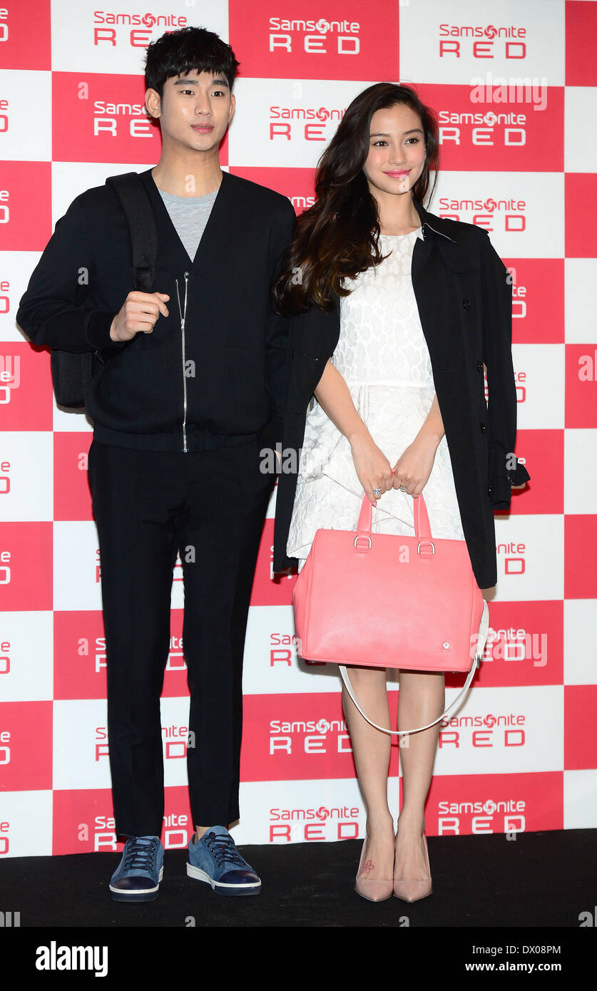 Séoul, Corée du Sud. 13Th Mar, 2014. Angelababy modèle chinois et sud-coréen Kim Soo Hyun acteur assister à la "Red 2014 amsonite S/S Être Mon Red' événement au Kunsthalle de peloton le 13 mars à Séoul, Corée du Sud. © Jo/Jana Press/ZUMAPRESS.com/Alamy Live News Banque D'Images