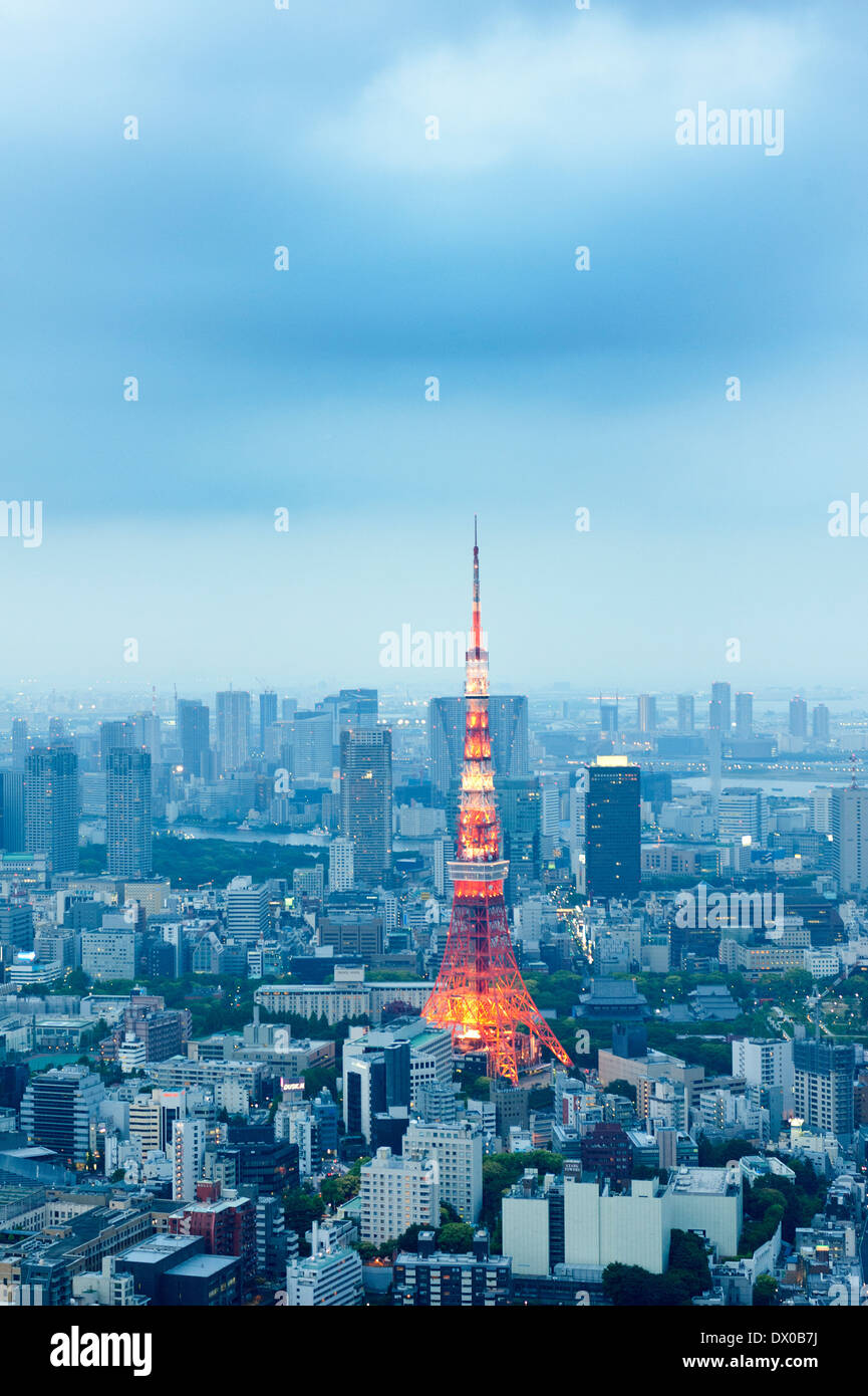 Vue sur les toits de Tokyo et la Tour de la télévision au Japon Banque D'Images