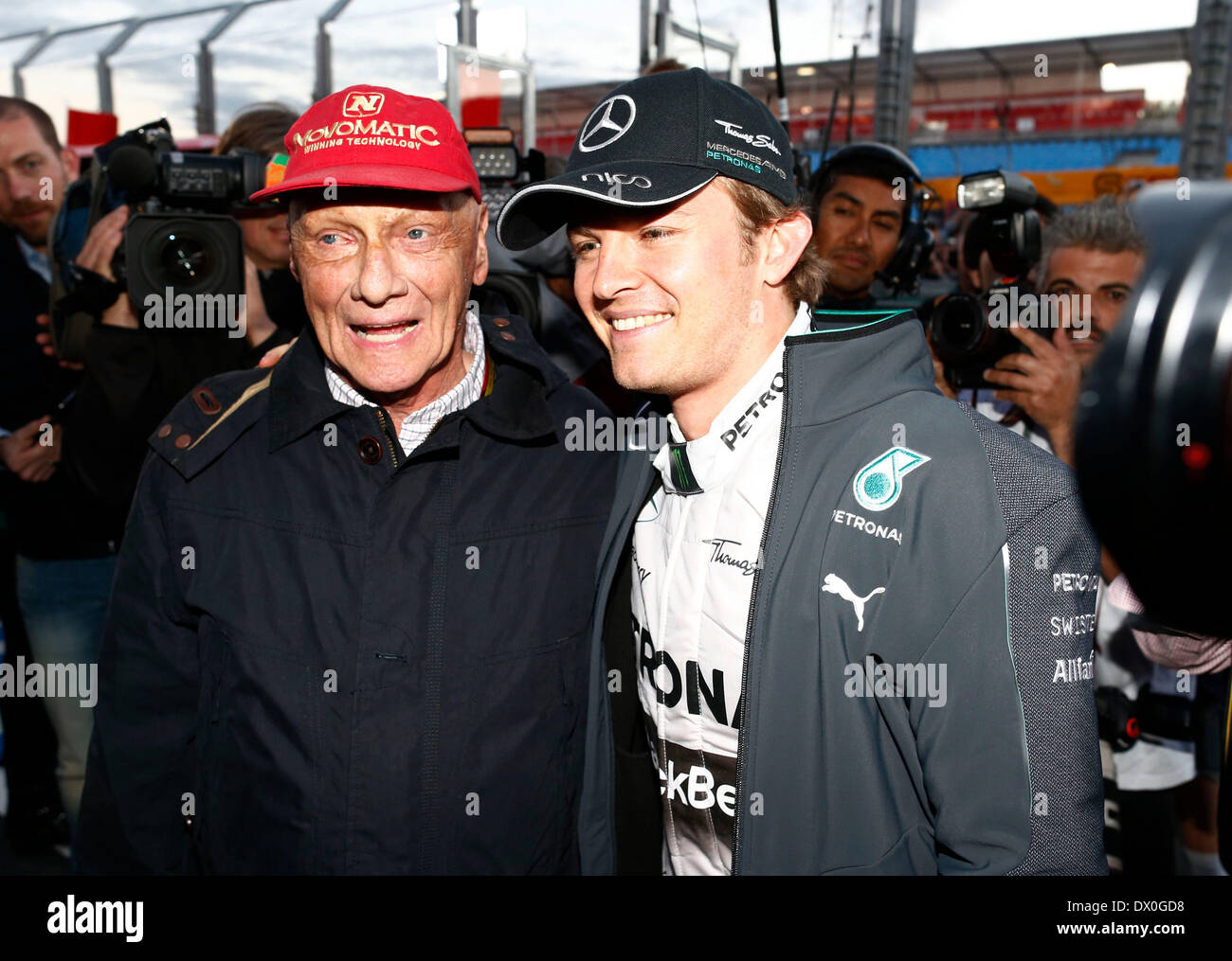 Sport Automobile : Championnat du Monde de Formule 1 de la FIA 2014, Grand Prix d'Australie, # 6 Nico Rosberg (GER, Mercedes AMG Petronas F1 Team), Niki Lauda (AUT, Mercedes AMG Petronas F1 Team), Banque D'Images