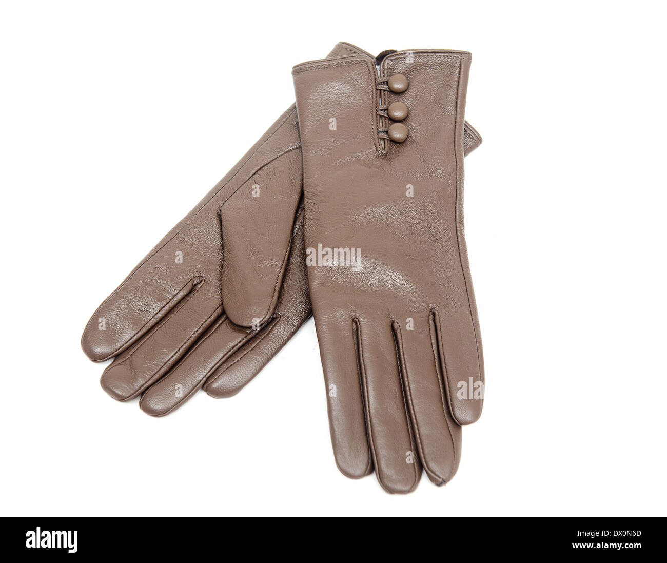 Pour les femmes, les gants de cuir isolé sur fond blanc Banque D'Images