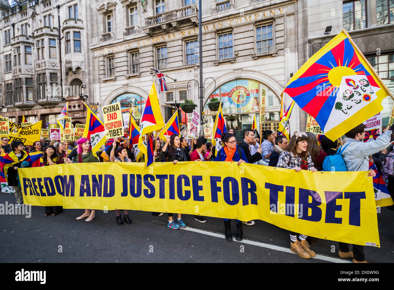 Tibet annuel de protestation pour la liberté d'occupation chinoise à Londres Banque D'Images