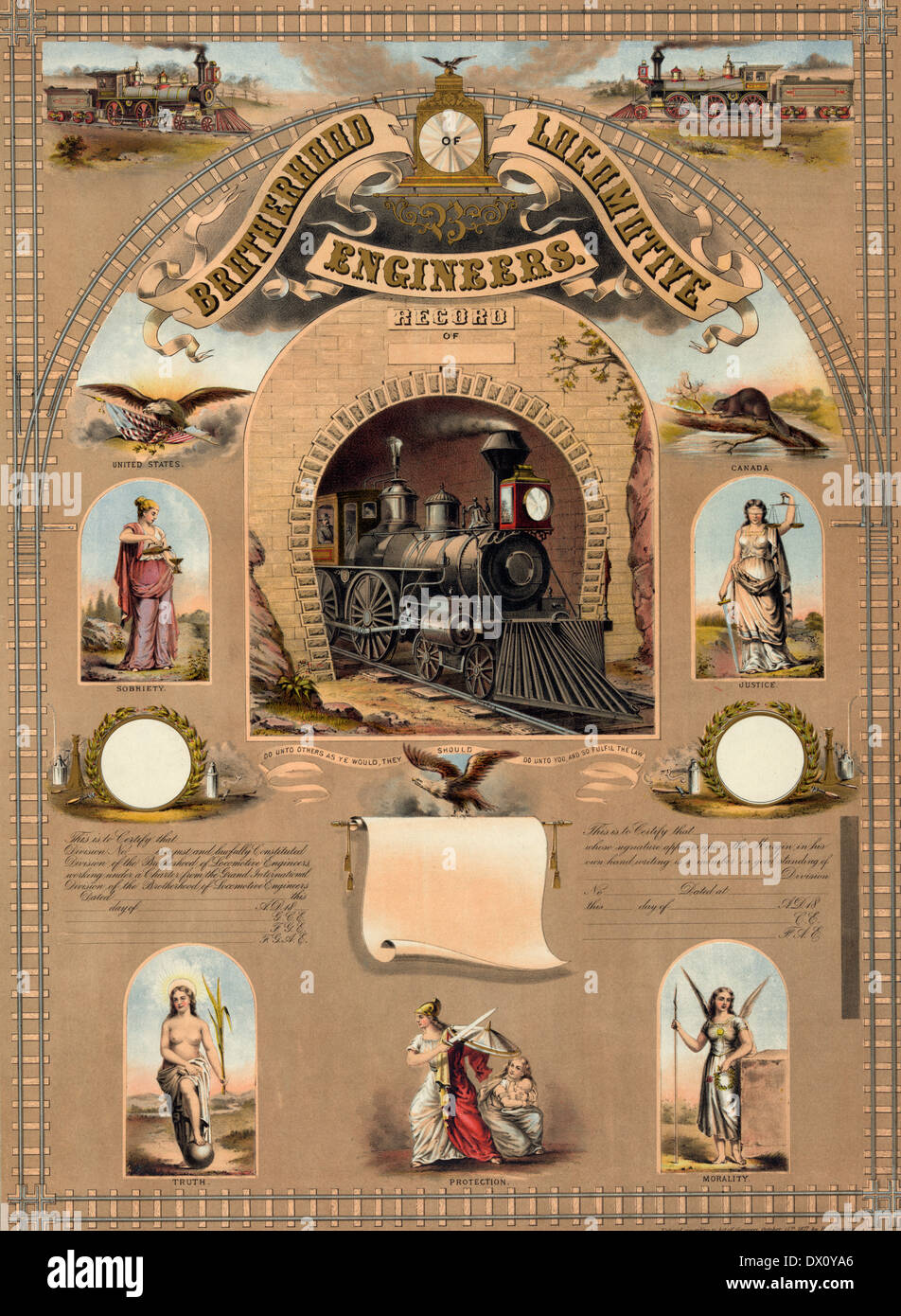 Fraternité des ingénieurs de locomotives, circa 1877 Banque D'Images