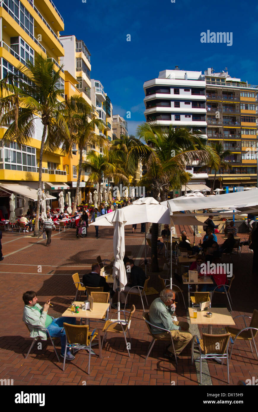 Terrasse, Calle Prudencio Morales street, Las Palmas de Gran Canaria, Îles Canaries, Espagne, Europe Banque D'Images